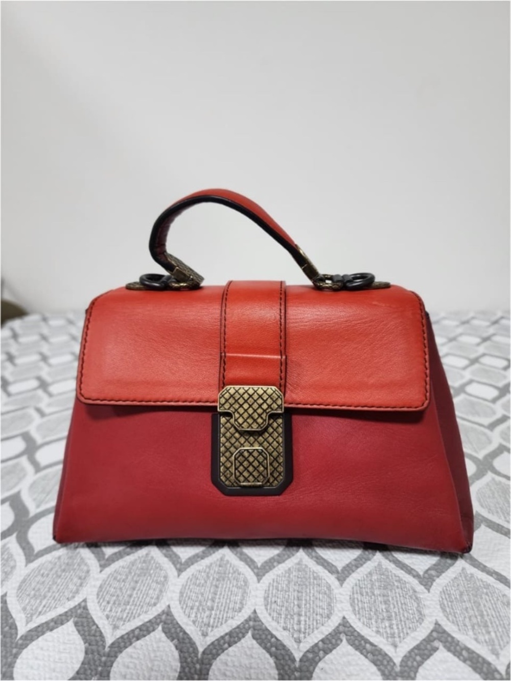 Authentic Bottega Veneta Intrecciato Top Handle Bag Red